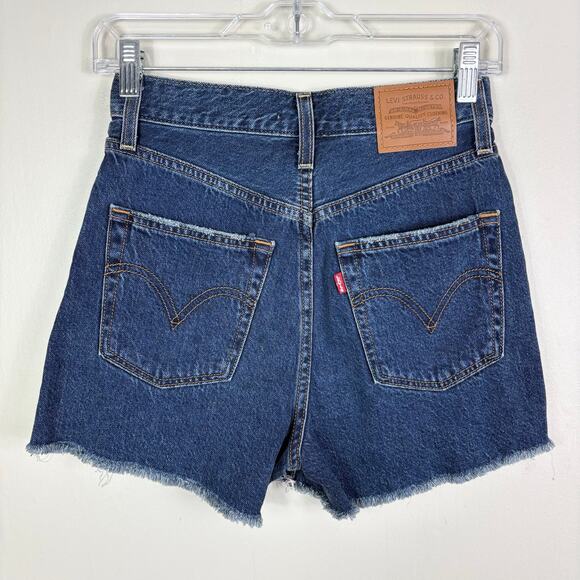Levi's Premium Denim Dark Wash Button Fly High Waist Ribcage Shorts in Noe Five - Picture 8 of 11